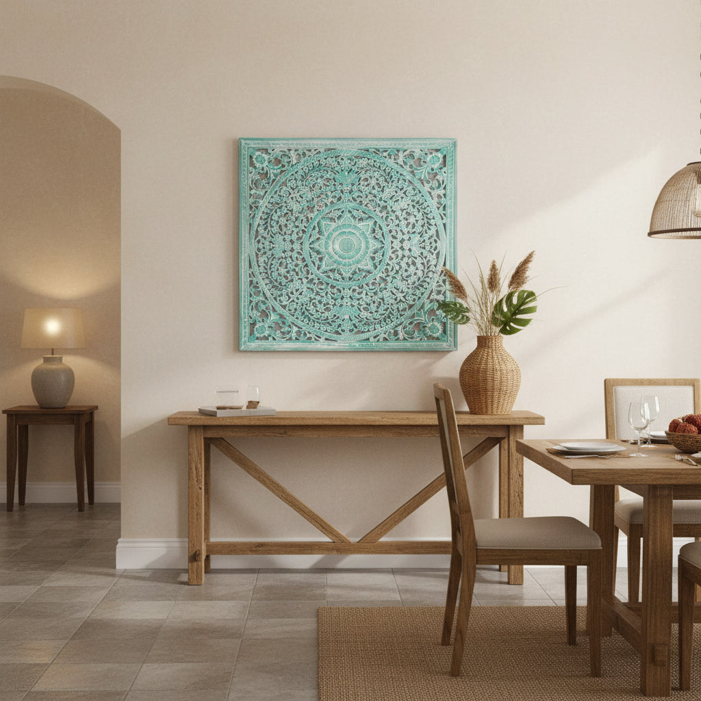 Decorative Panel "Peony" in Green Wash - 110 cm