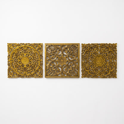 Set of 3 Decorative Panels "Pererenan" - Gold - 50 cm