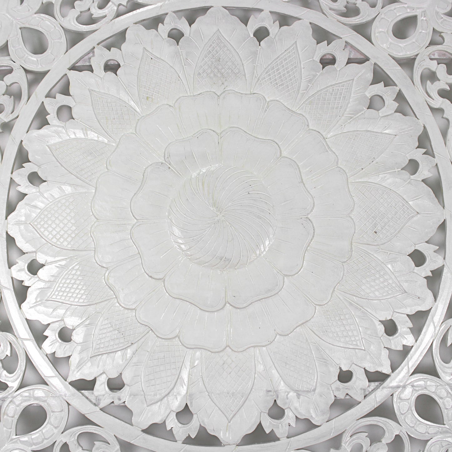 Carved Full Bed Headboard "Raflessia" - White - USA