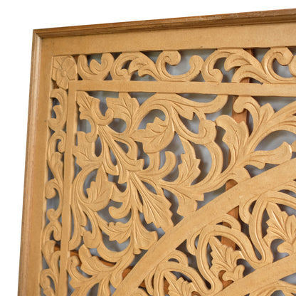 Carved Full Bed Headboard "Seruni" in Natural Brown