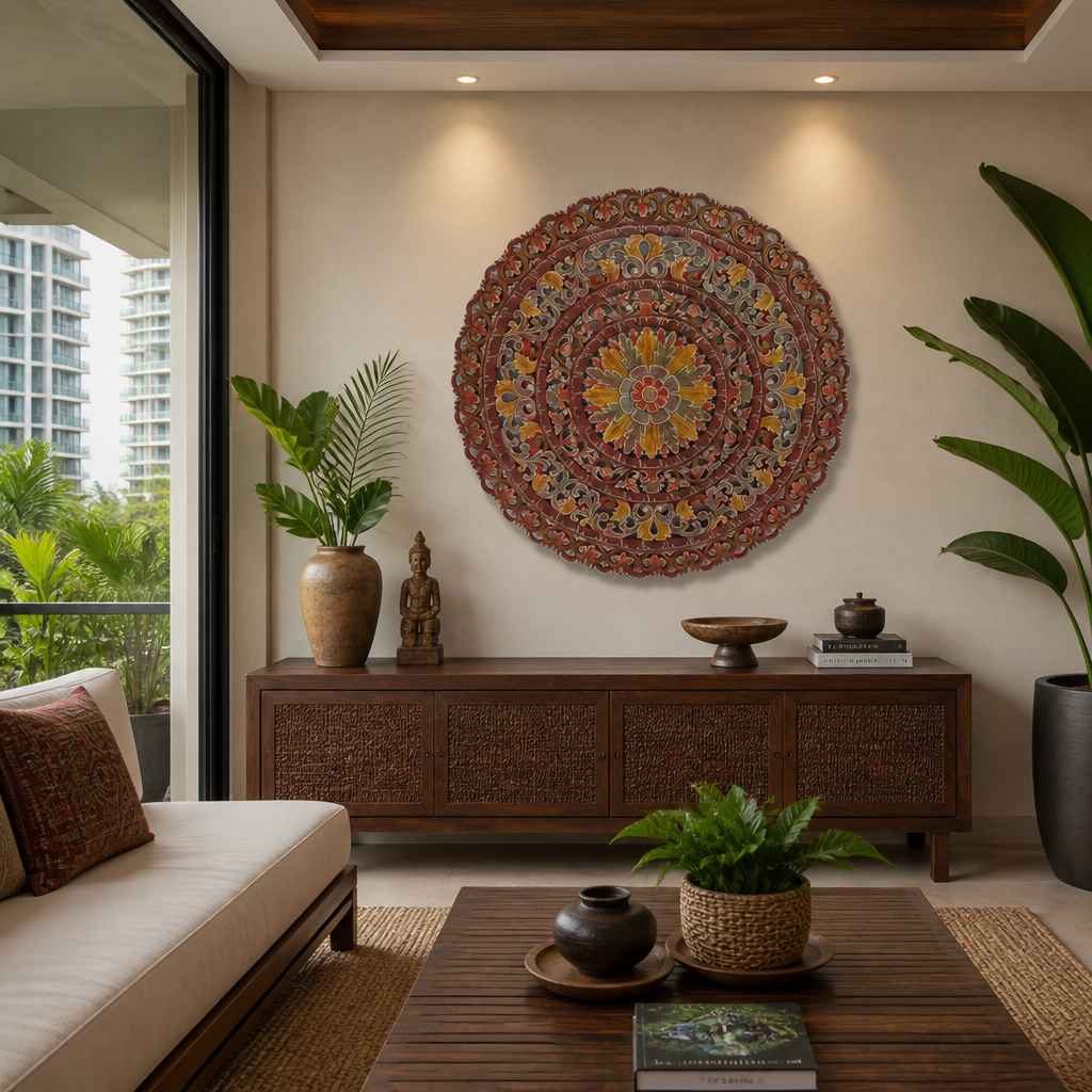 Carved Mandala Decorative Panel "Sri" - 100 cm