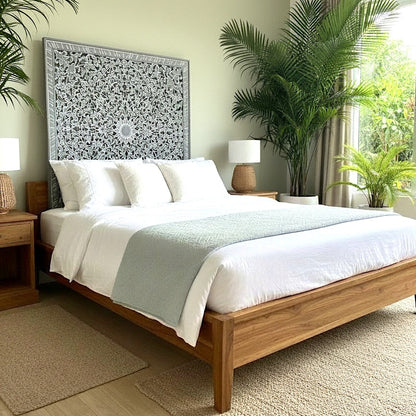 Carved Full Bed Headboard "Suksema" - Grey