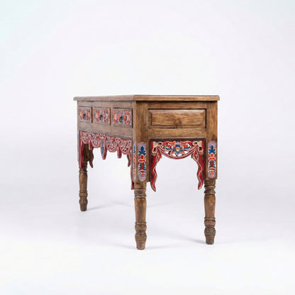 Wooden Carved Console Table "Srikandi" - Red & Blue Wash - 150 cm