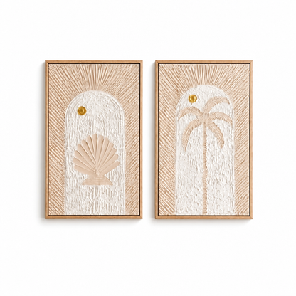 Bas-Relief Wall Art “Mer” – Set of 2 in Pastel Peach - 40 x 60 cm