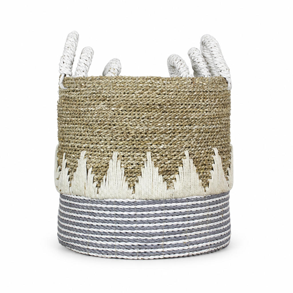 Set of 3 Baskets 'Bendera' — White, Blue and Natural