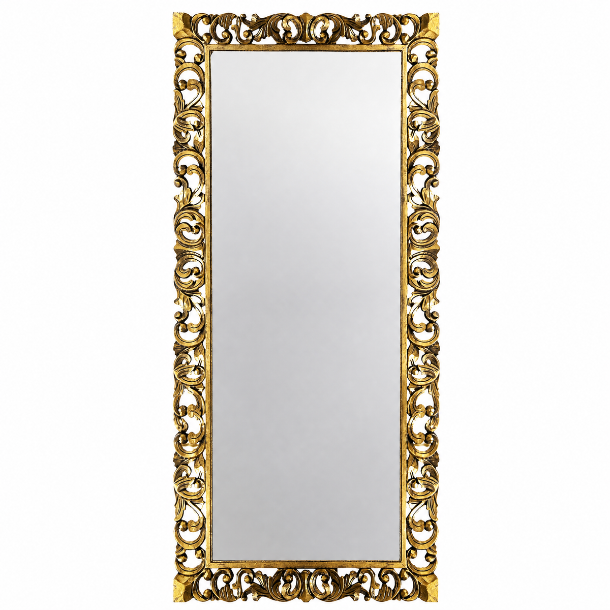 Hand Carved Mirror "Cempaka" Gold Antique Wash - 180 x 80 cm