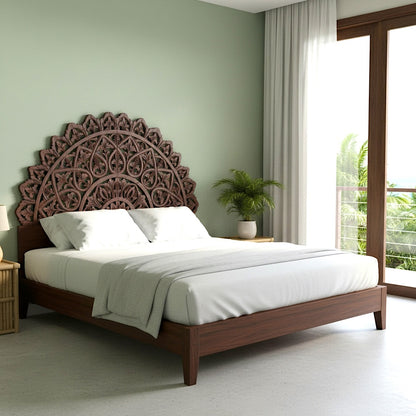 Carved Bed Headboard "Mahkota" - Brown