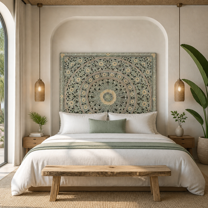 Carved Full Bed Headboard "Dianna" - Pastel Green