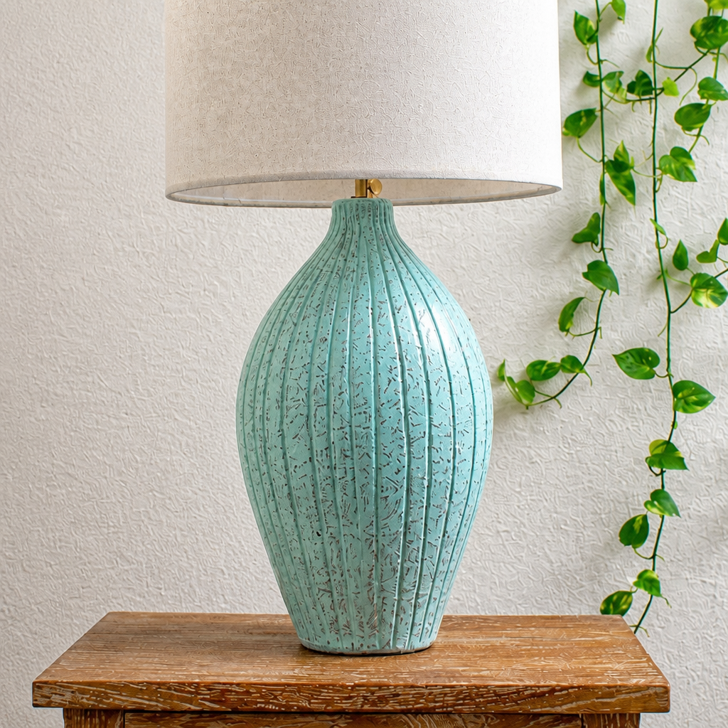 Ceramic Table Lamp 'Olive' - Turquoise