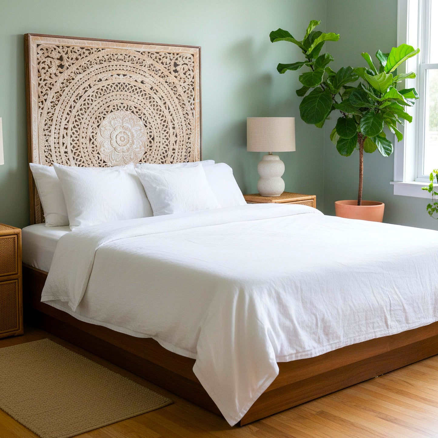 Carved Full Bed Headboard "Kusuma"