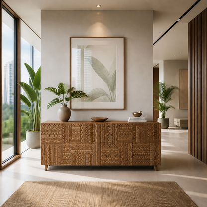 Wooden Carved Sideboard Console Cabinet "Nusantara" - Natural - 180 cm