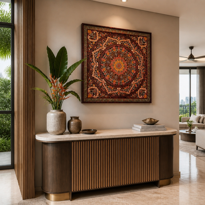 Carved Decorative Panel "Manusa" - Multicolor Red - 100 cm