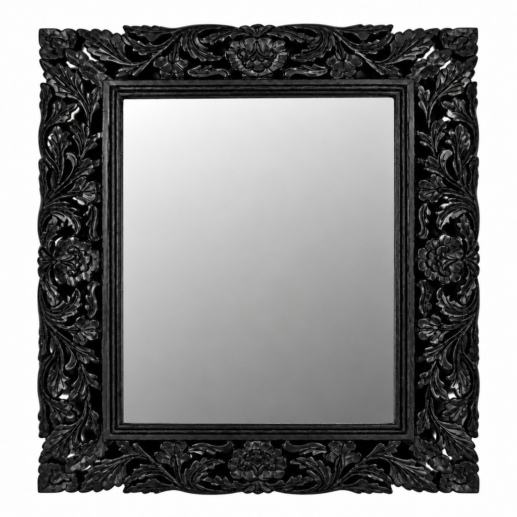 Customised Hand Carved Mirror "Gemilang" Black - 70 x 70 cm