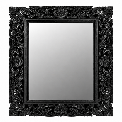 Customised Hand Carved Mirror "Gemilang" Black - 70 x 70 cm