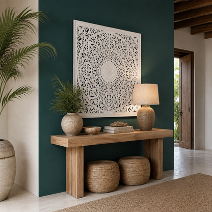 Carved Decorative Panel "Umadewi" in White - 120 x 120 cm