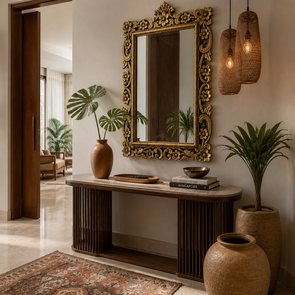Hand Carved Mirror "Gelora" Gold Wash - 90 cm