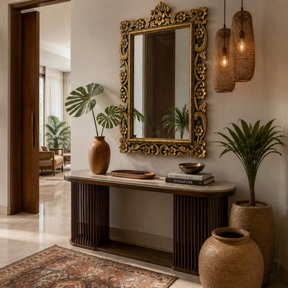 Hand Carved Mirror "Gelora" Gold Wash - 90 cm
