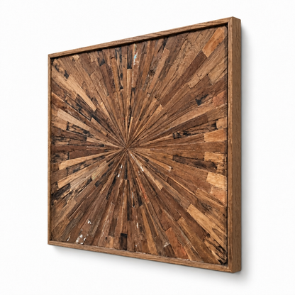 Reclaimed Wood Starburst Mosaic 'Sekala' - 110 x 95 cm
