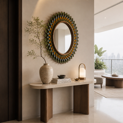 Hand Carved Mirror "Naraya" - Multicolor - 80 cm