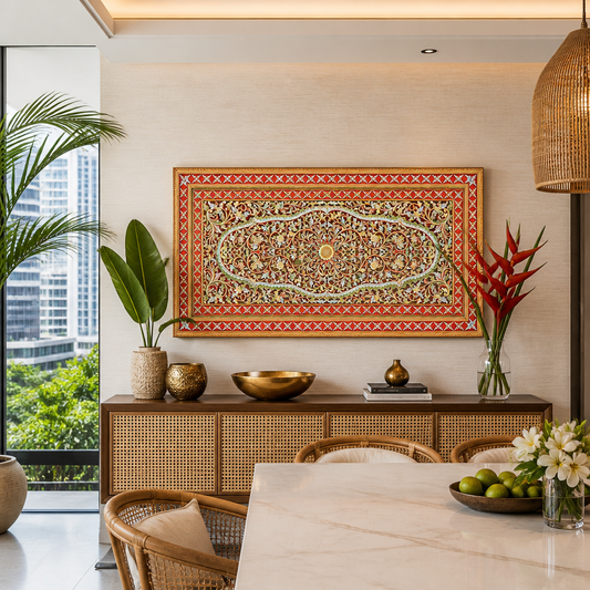 Carved Decorative Panel "Jimbaran" - Multicolor Red - 185 x 100 cm