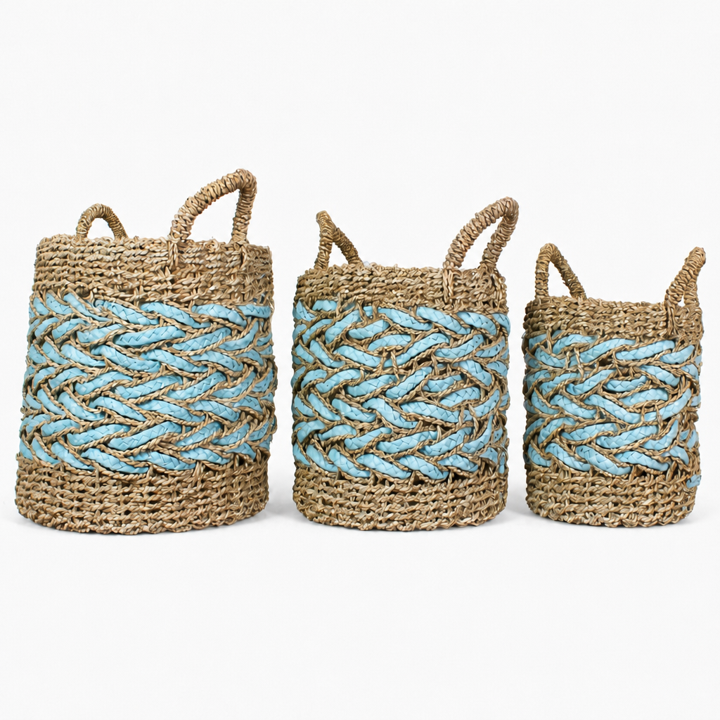Set of 3 Baskets 'Papua' - Green & Natural