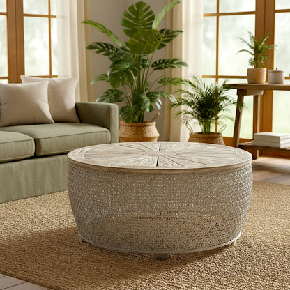 Rattan & Wooden Coffee Table “Maylea” – 90 cm