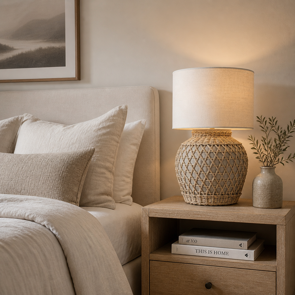 Ceramic & Rattan Table Lamp 'Tulipe'