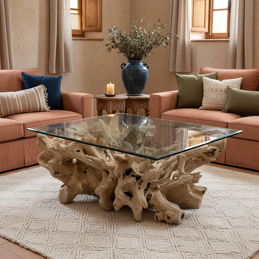 Teak Root Wooden Coffee Table "Kayoe" - 110 x 80 cm