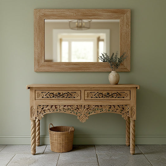 Wooden Carved Console Table "Inaranti" - Natural wash