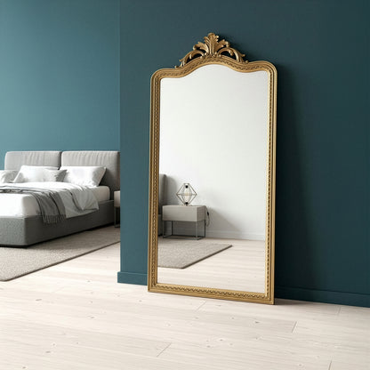 Hand Carved Mirror "Suksema" in Brass Antique Gold - 200 x 90 cm