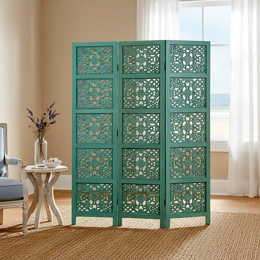Carved Room Divider "Cakra" 170 cm - Green