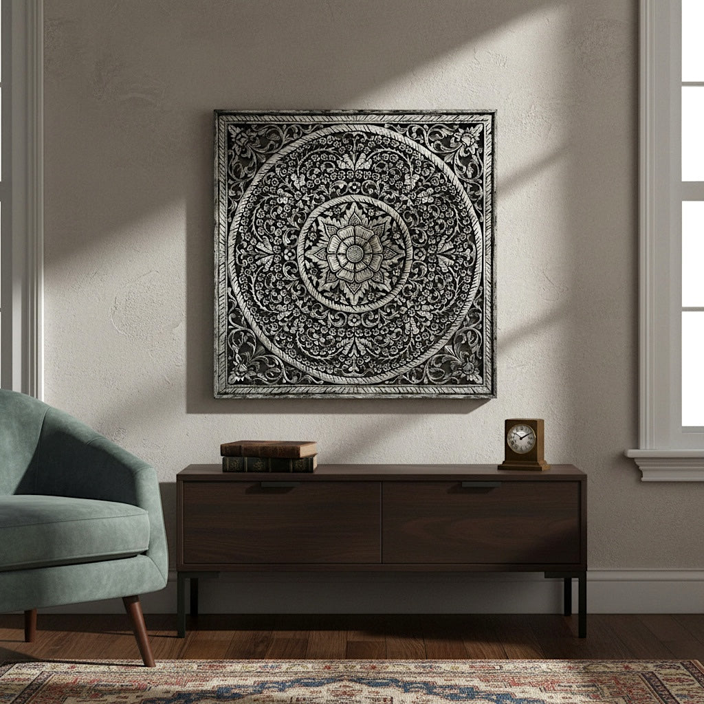 Decorative Panel "Peony" - Silver Wash - 110 cm