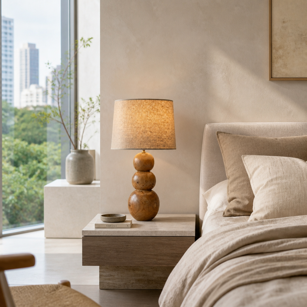 Wooden Table Lamp in Natural 'Le Bajo' - 60 cm