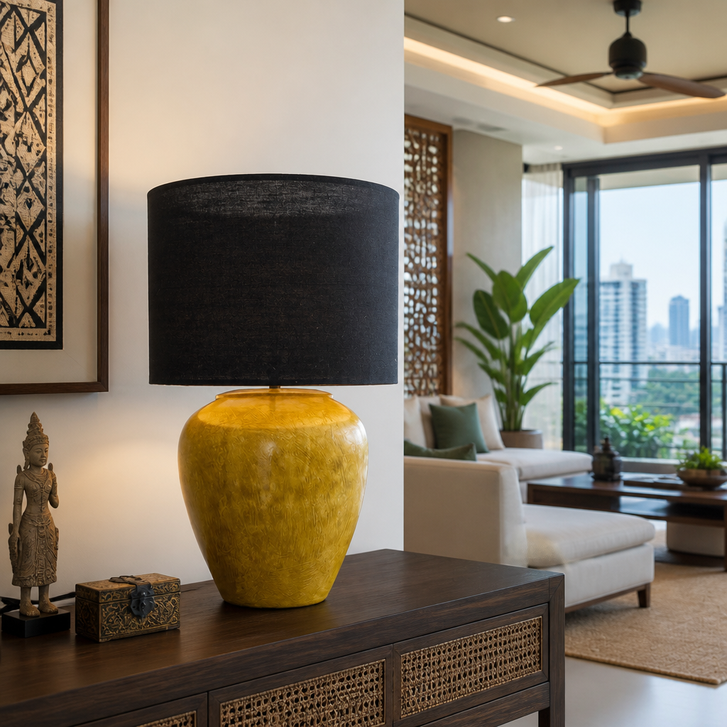 Ceramic Table Lamp 'Lila' - Yellow