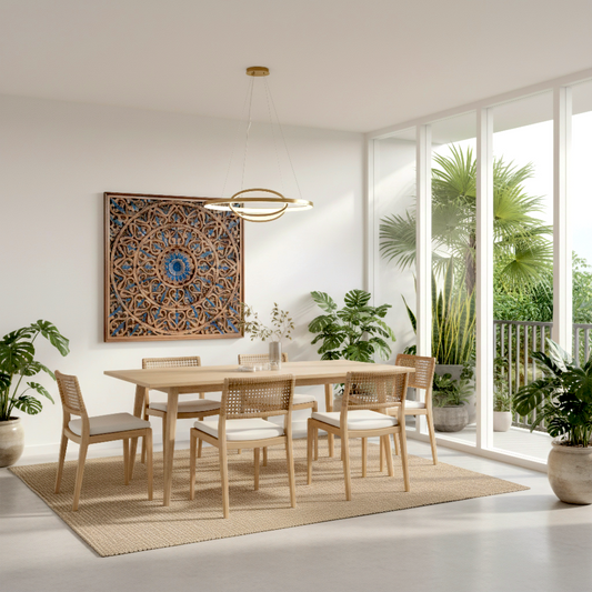 Carved Decorative Panel "Tropis" in Blue & Brown Wash - 100 x 100 cm