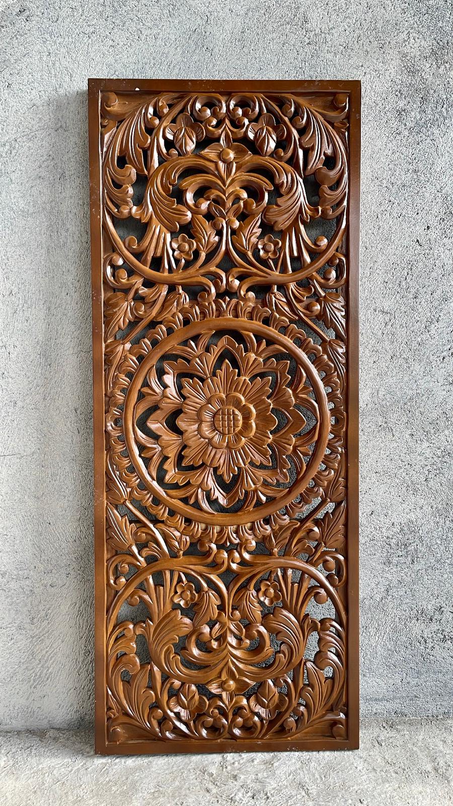 CUSTOM Carved Bed Headboard "Embun" - In dark walnut