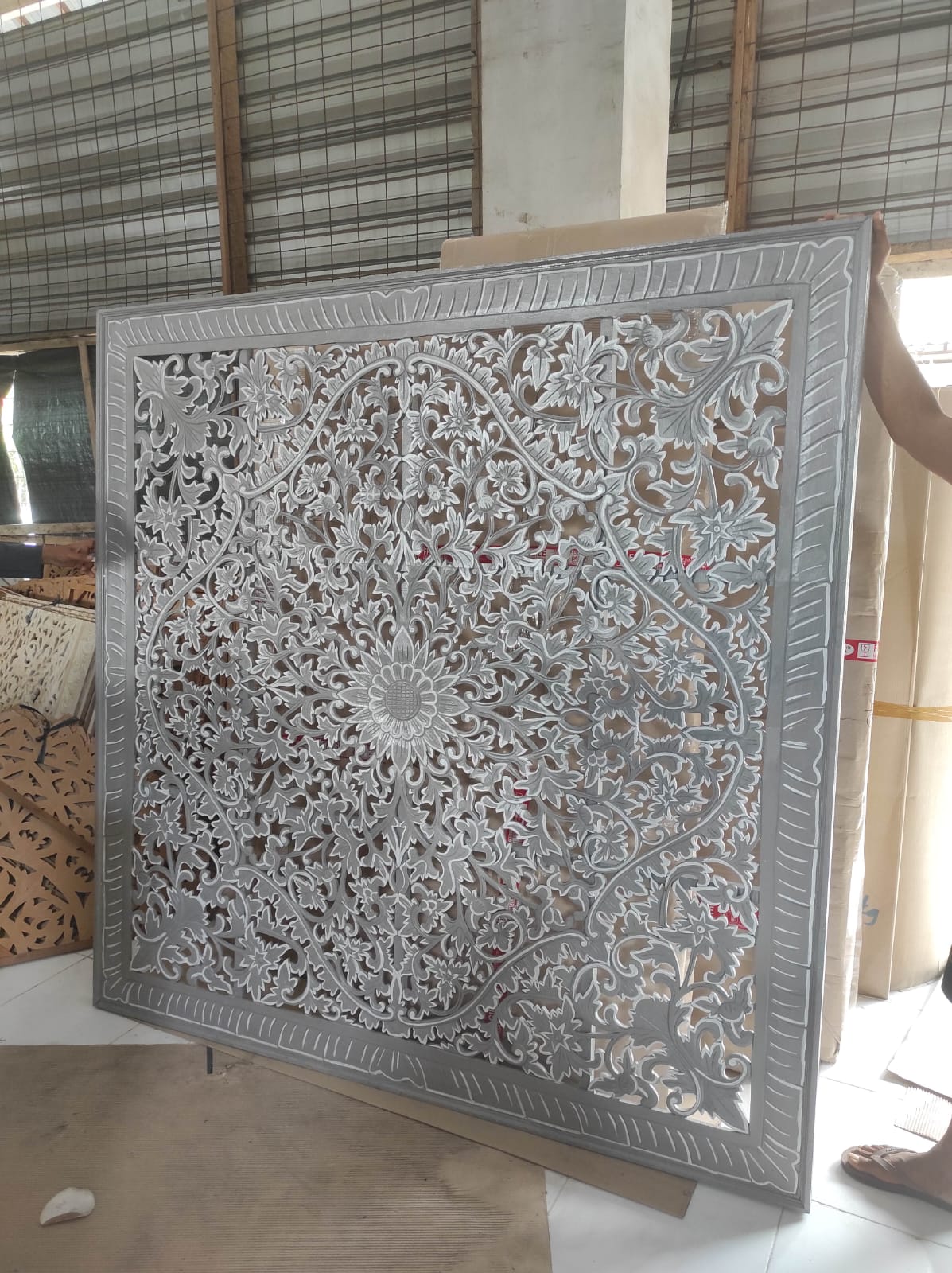 Carved Full Bed Headboard "Suksema" - Grey