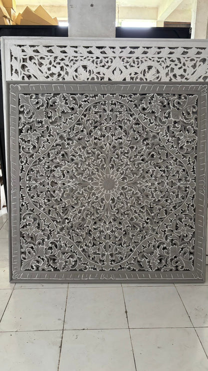 Carved Full Bed Headboard "Suksema" - Grey