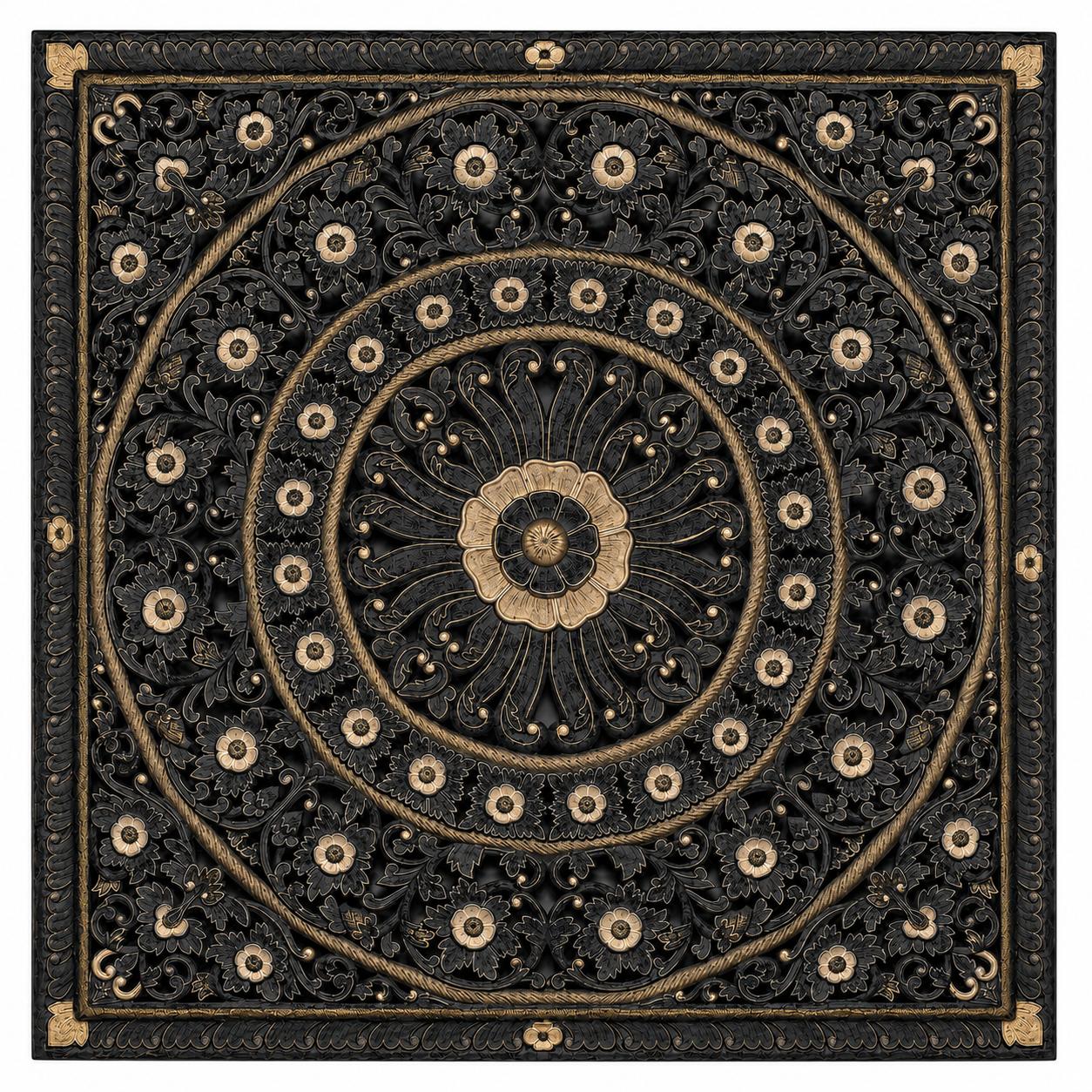 Custom Carved Full Bed Headboard "Dianna" - Black - 203 x203cm
