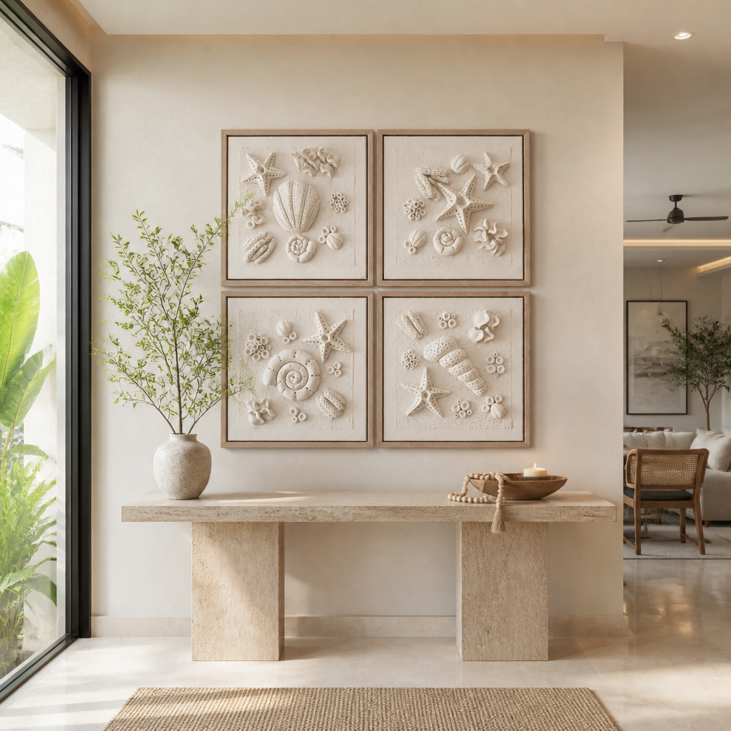 Bas-Relief Wall Art “Coraux” – Set of 4 - 40 x 40 cm Each