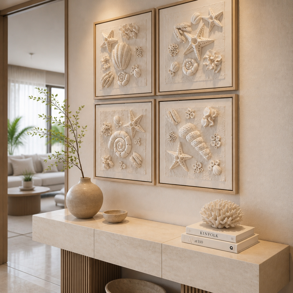 Bas-Relief Wall Art “Coraux” – Set of 4 - 40 x 40 cm Each