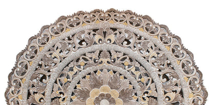 Hand Carved Half-moon Mandala Bed headboard - 'Sri' in Multi Color Brown