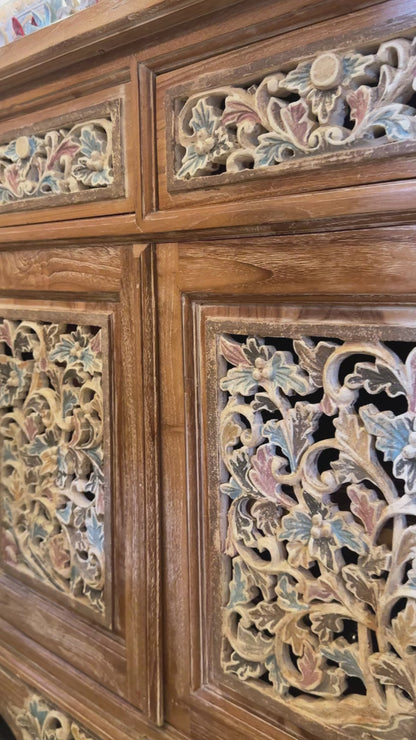 Wooden Carved Console Cabinet With Storage "Kirana" - 150 cm