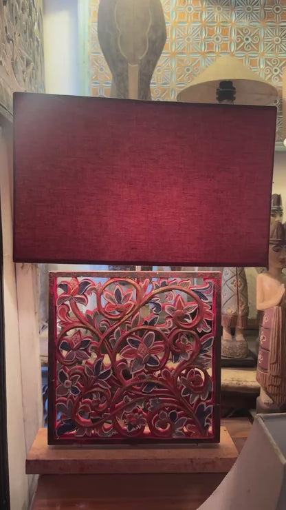 Carved Table Lamp “Rouge” – Multicolor Red