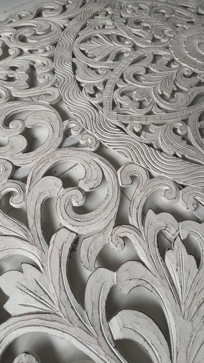 Carved Bed Headboard "Murraya" - White Wash