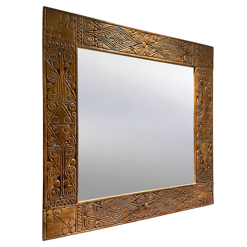 Hand Carved Mirror "Dili" - Natural brown