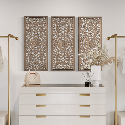 Set of 3 Decorative Panels "Amara" - Natural wash 100 cm